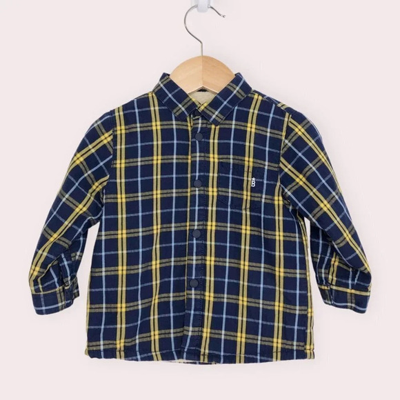 Mayoral Other - Mayoral shacket blue and yellow plaid Sherpa lined flannel shirt size 12 months